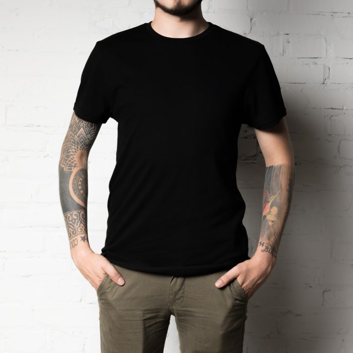 cropped shot of man in blank black t-shirt cropped shot of man in blank black t-shirt